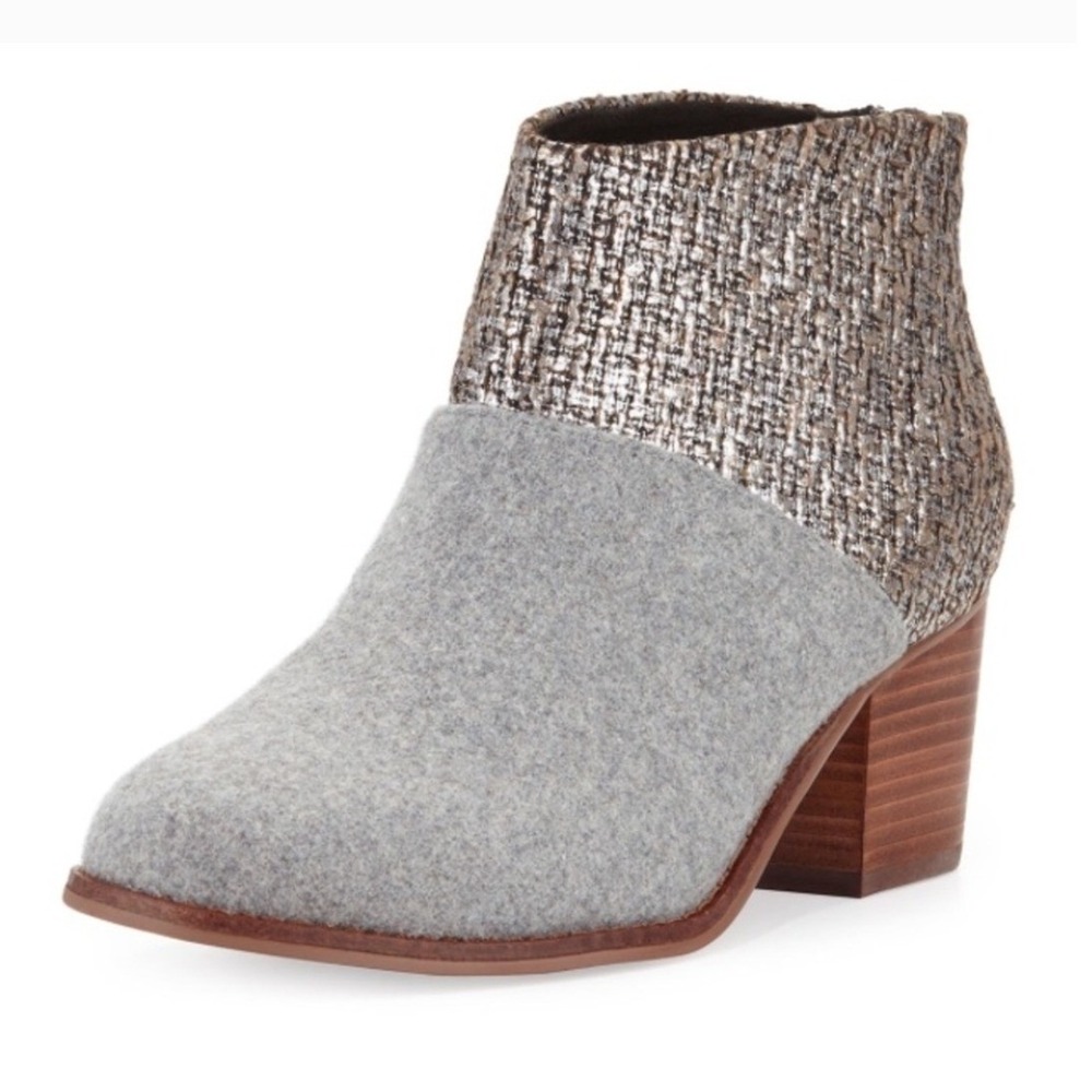 TOMS Leila Block Heel Booties in Metallic x Gray Felt Women's Size‎ 8 US